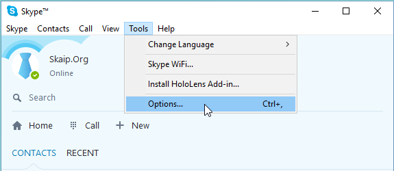 Push-to-talk: Open Skype Options