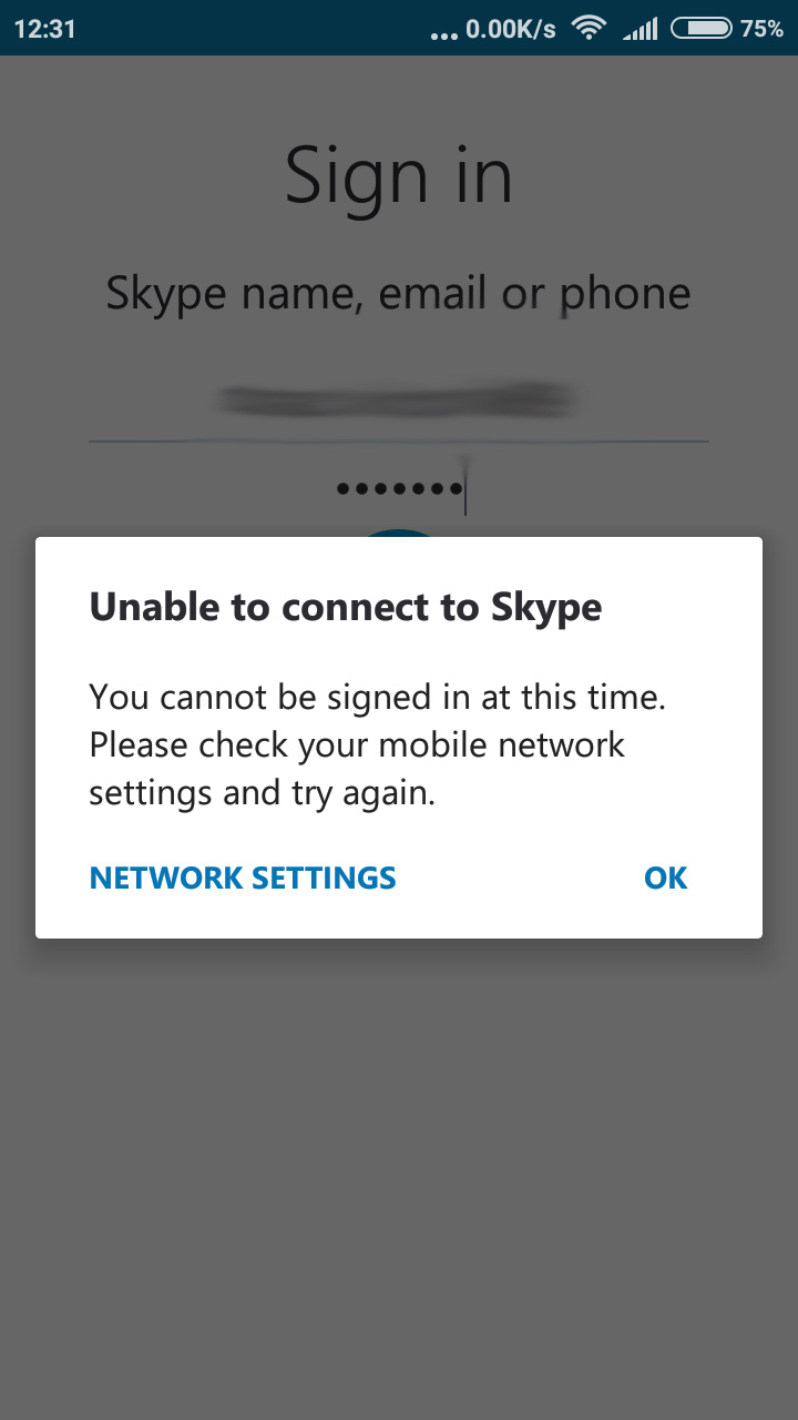 Unable to connect to Skype