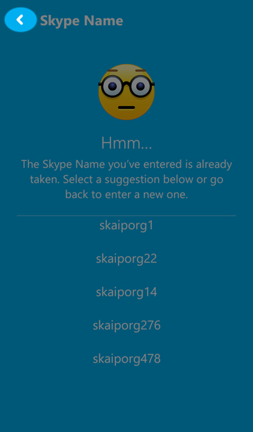 The Skype Name you've entered is already taken