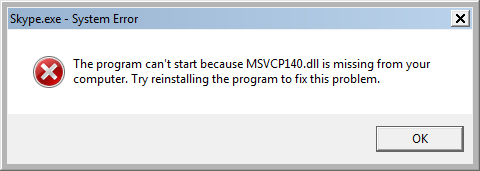 The program can’t start because MSVCP140.dll is missing from your computer