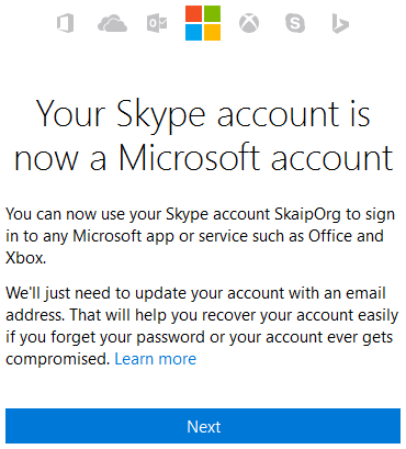 Your Skype account is now a Microsoft account