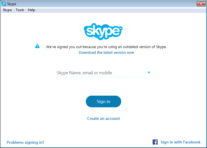 We’ve signed you out because you’re using an outdated version of Skype