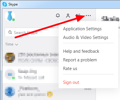 Open the settings in the new Skype by clicking on the menu symbol