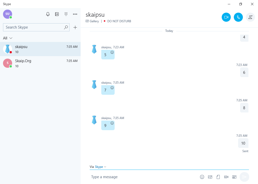 Interface of the Skype for UWP