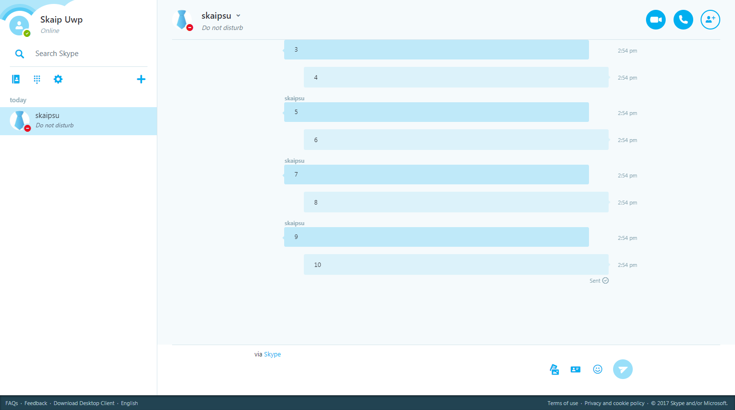 Interface of the Skype for Web