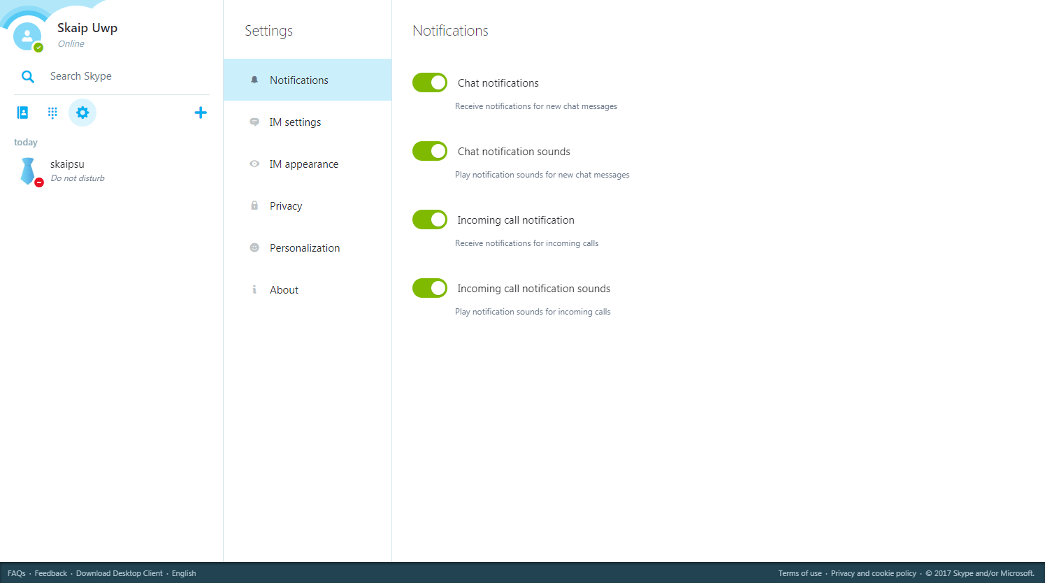 skype in browser settings